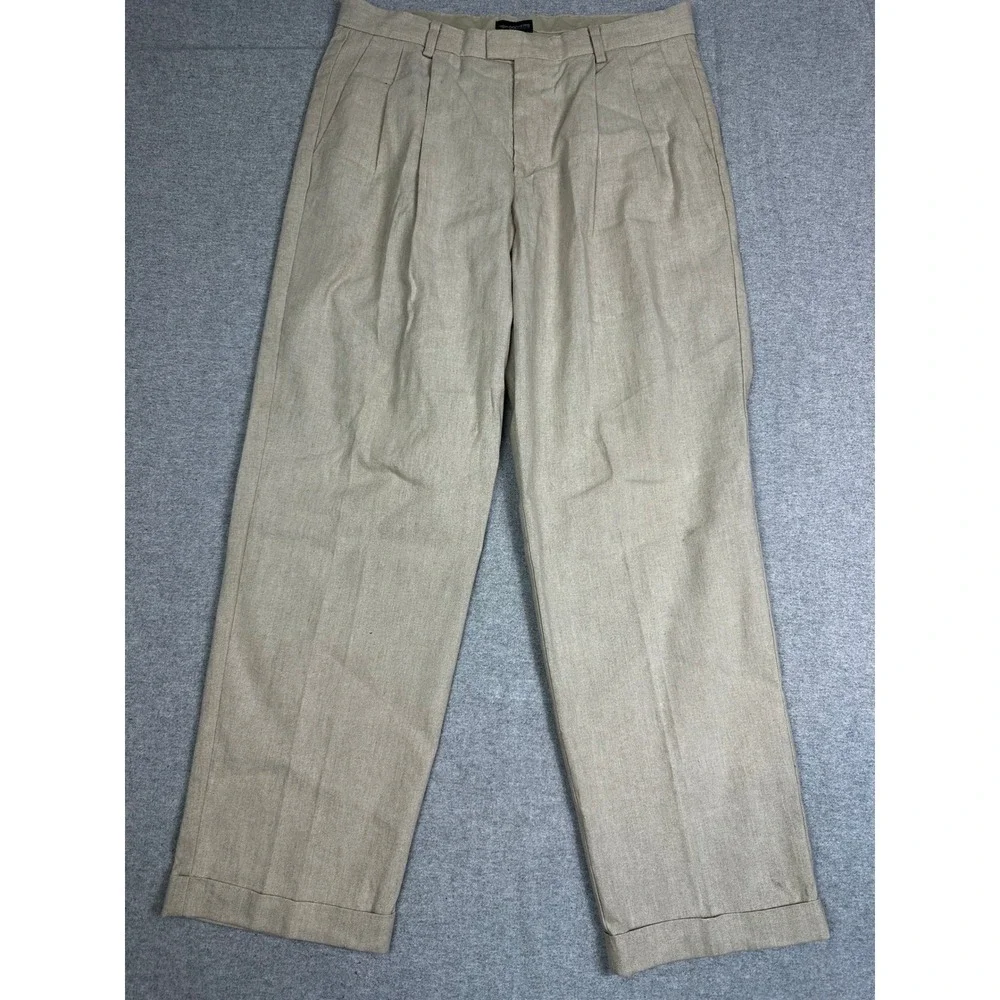 Vintage Y2K Dockers Recode Linen Pants Mens 36x32 Beige Cuffed Blend Trousers